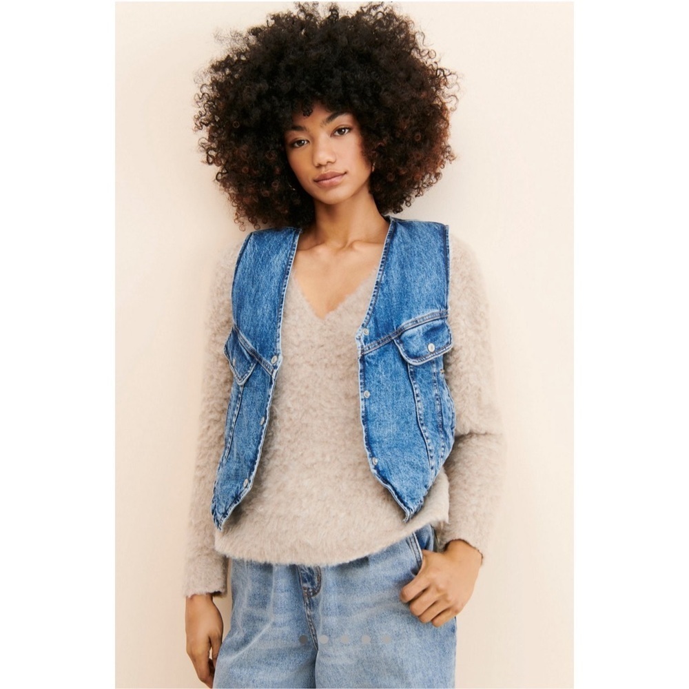 Nwt Free People Florence Ranch Sherpa Lined Denim Western Coastal Cowgirl Vest - Picture 3 of 14